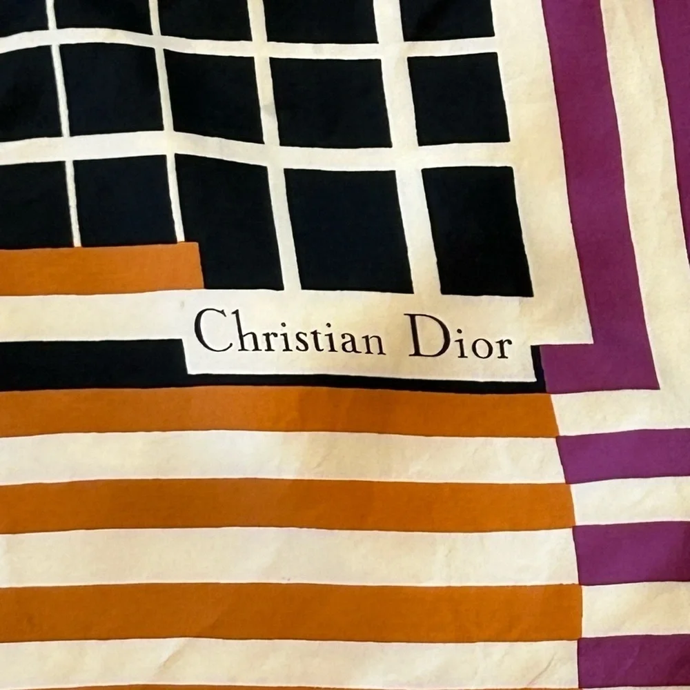 Dior Black and Gold Silk Floral Scarf 30x30